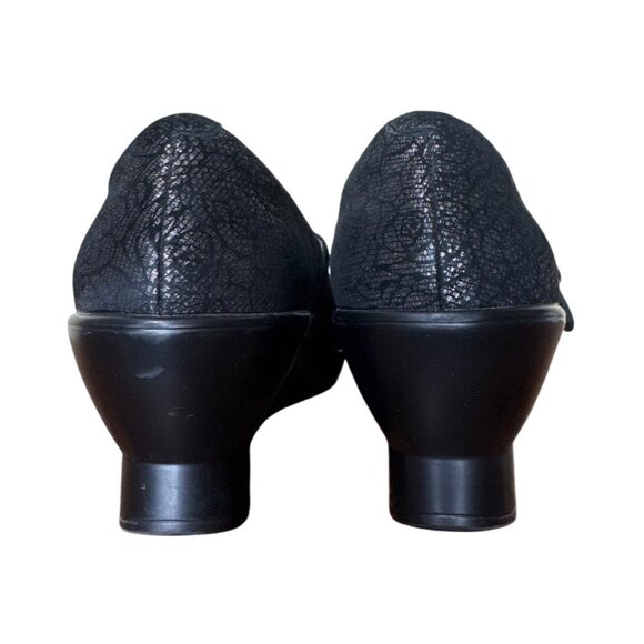 Alegria Flair Women's Black Mary Jane Wedge Metallic Pewter Floral Size 39/8.5 - Picture 3 of 13